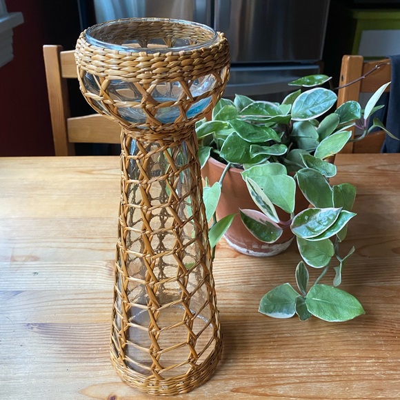 Vintage Wicker Glass Candle Holder/Vase